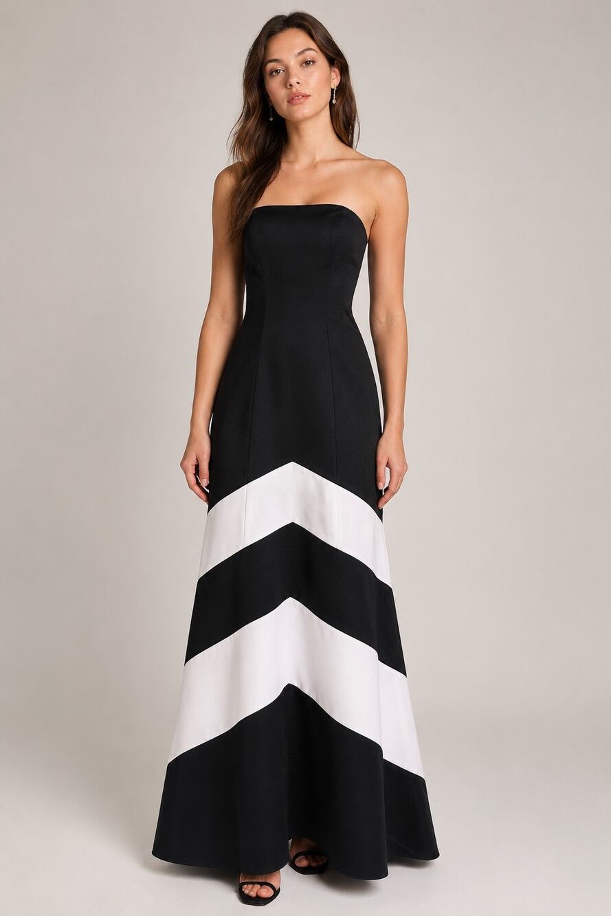 Jessica McClintock for Gunne Sax Strapless Mermaid Formal Dress Black White